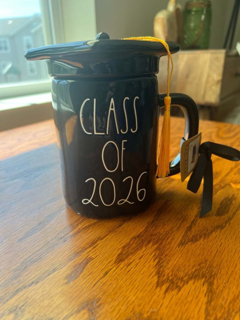 Rae Dunn Class of 2026 Graduation Black Mug with Cap Lid Yellow Tassel